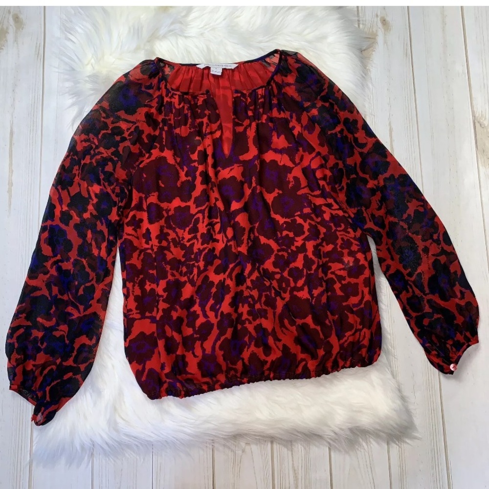 Diane Von Furstenburg Red Floral Silk Blouse